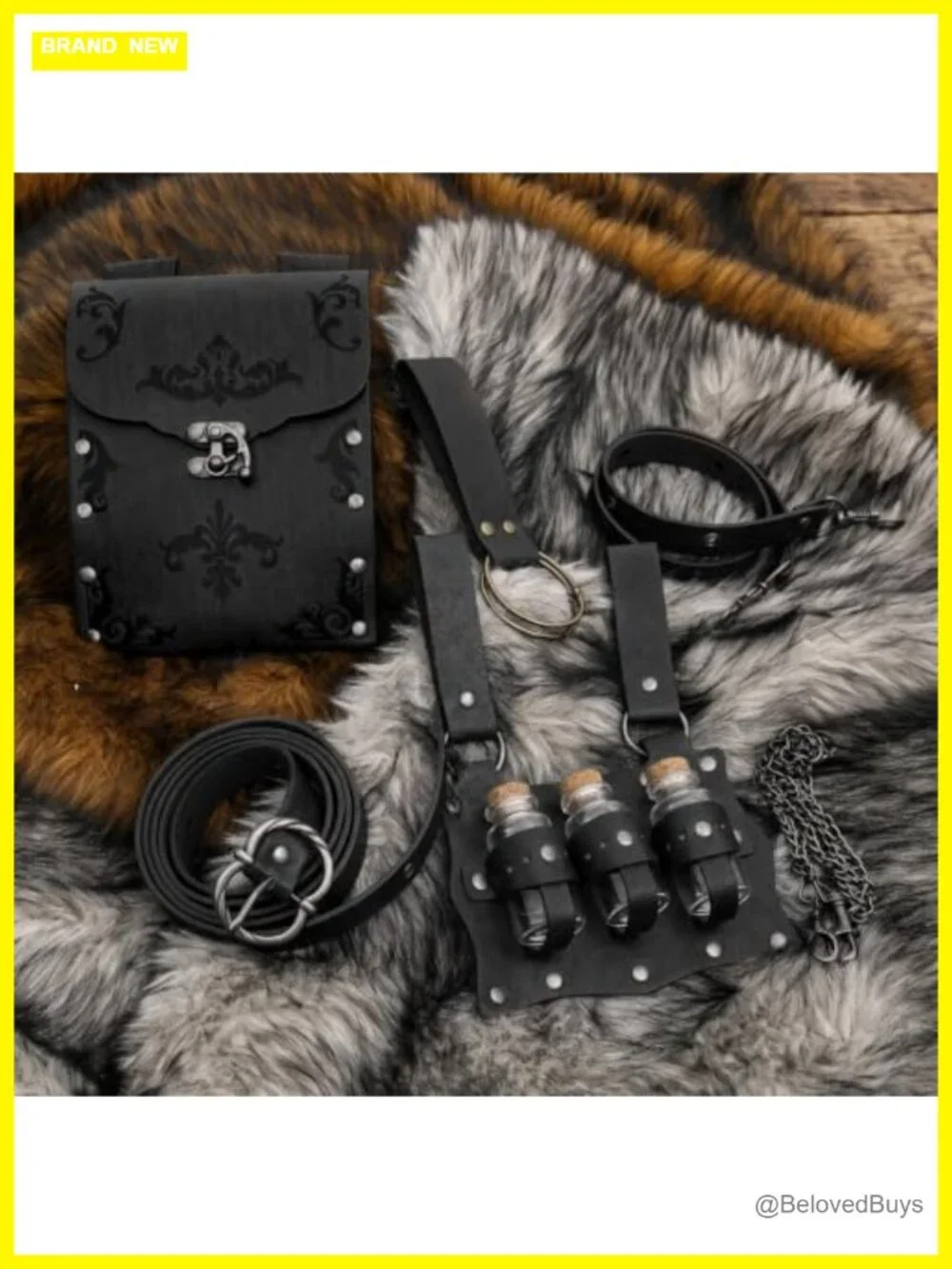 Medieval Belt with Detachable Chain Renaissance Purse, Faux Leather Waist Pouch